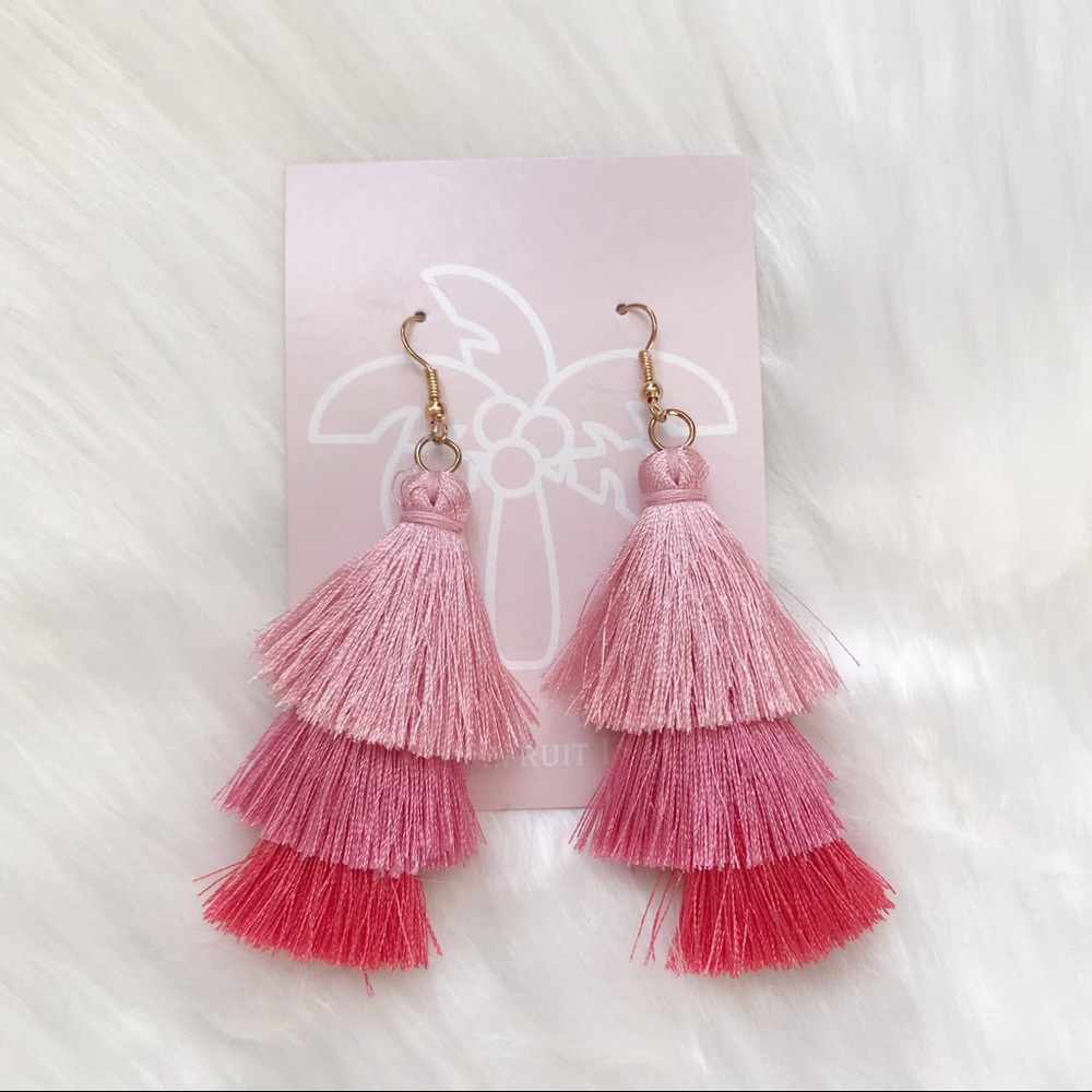 New Pink Colored Tassel Dangle Earrings